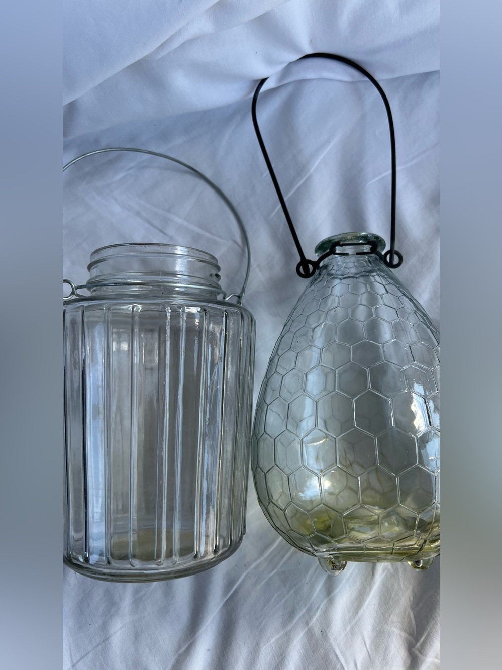 Clear Glass vintage Lanterns decoration with Handles - Set of 2